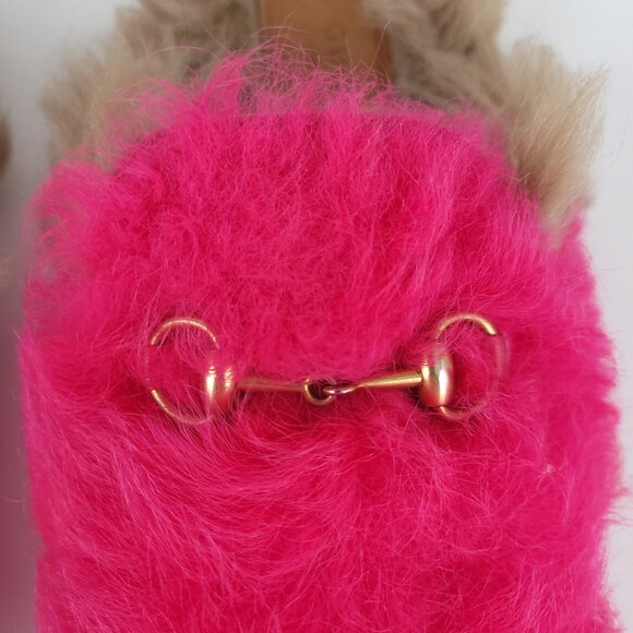 GUCCI Women Princetown Merino Wool Mules Size 37 Raspberry Pink Horsebit Slipper - Picture 7 of 15